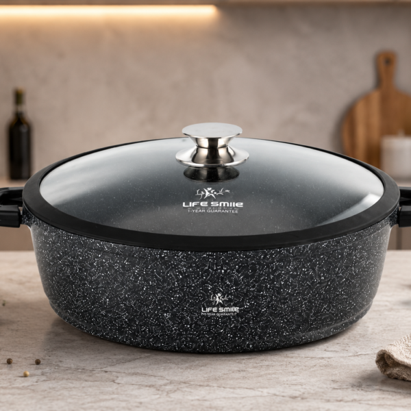Life Smile 24 sm / 2.6 L Ağır Tökmə Qranit Tava – Silikon Qulplu