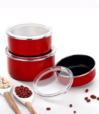 Bonera qırmızı 3-lü qapaqlı saxlama qabı