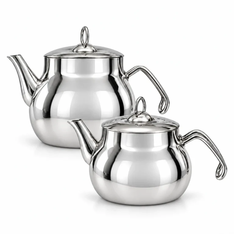 Özlife 18/10 nazik gümüşü qulplu yumru çaydan dəsti