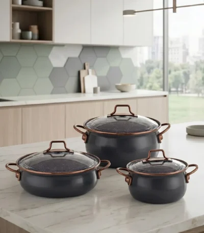 Bonera Vintage 3 qablı emal dəst – tünd boz