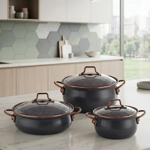 Bonera Vintage 3 qablı emal dəst – tünd boz