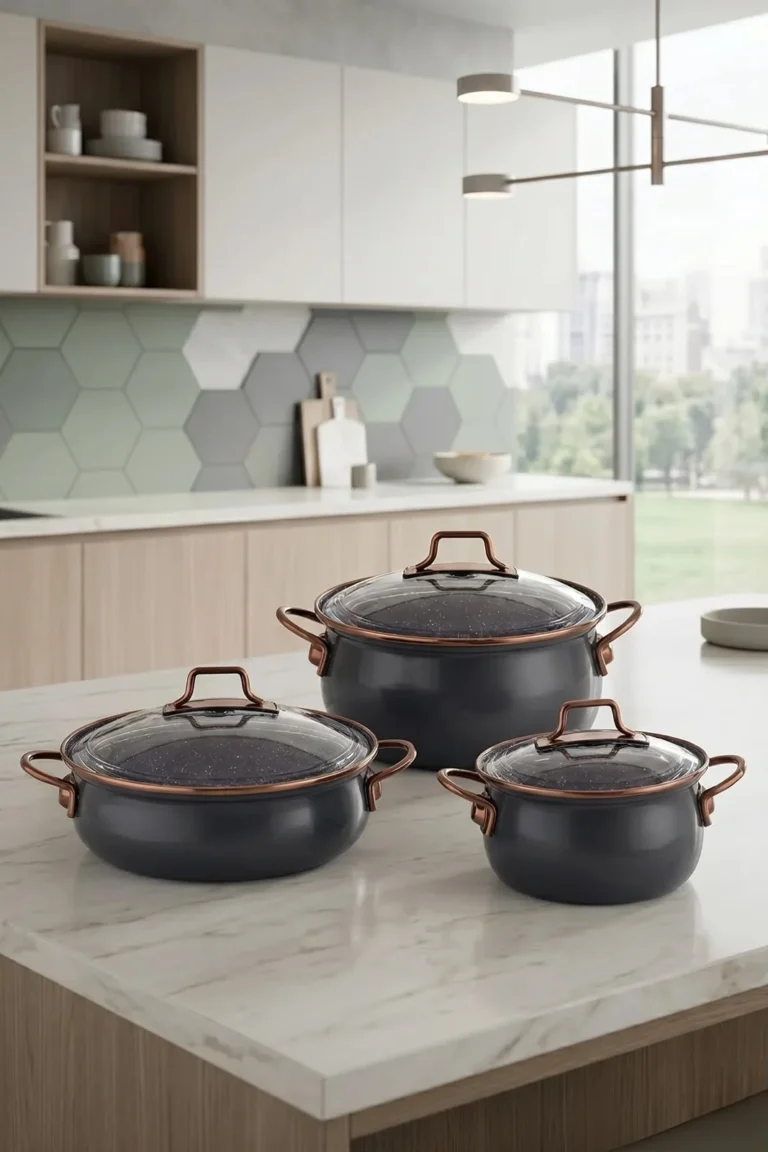 Bonera Vintage 3 qablı emal dəst – tünd boz