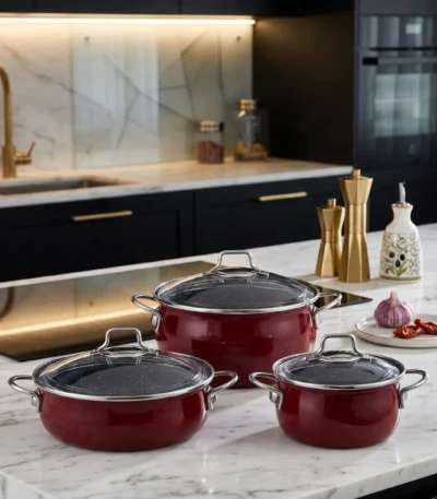 Bonera Vintage 3 qablı emal dəst – bordo