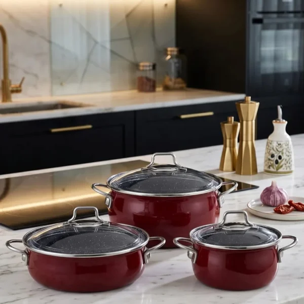 Bonera Vintage 3 qablı emal dəst – bordo