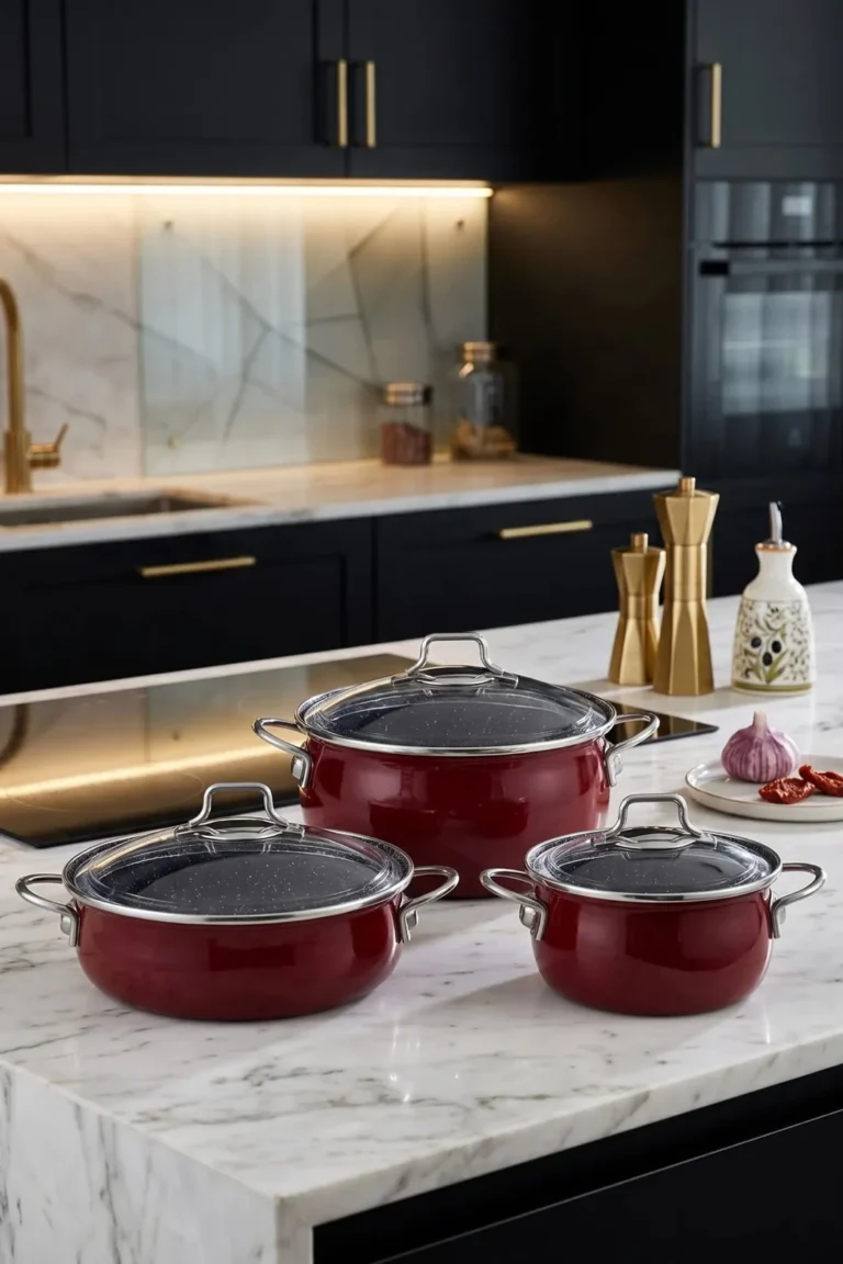 Bonera Vintage 3 qablı emal dəst – bordo