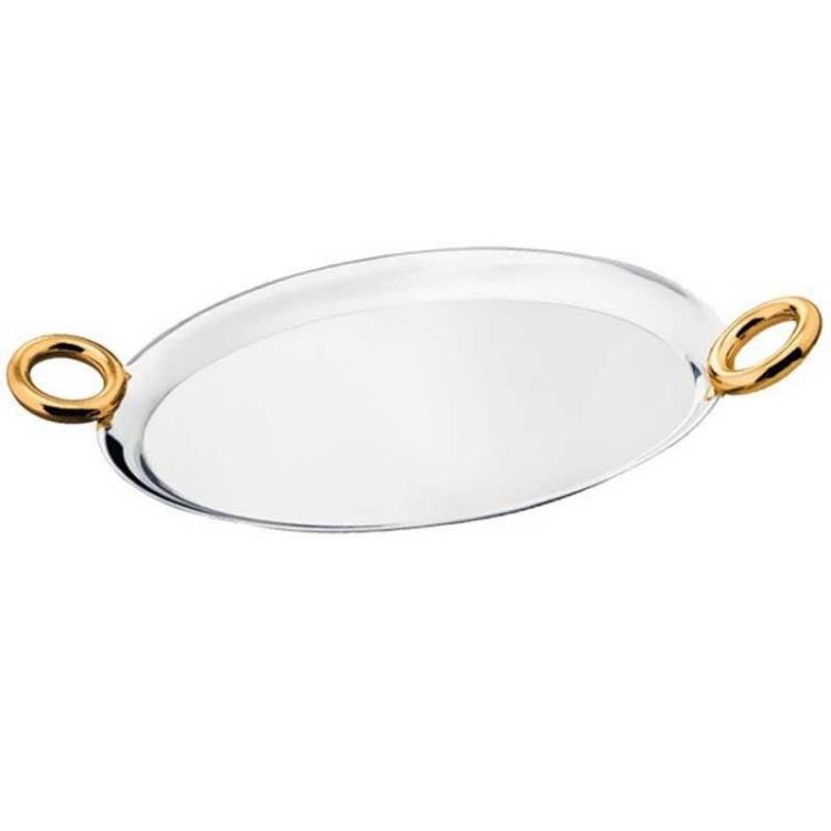 Özlife 18/10 oval servis sinisi – qızılı qulplu, hamar