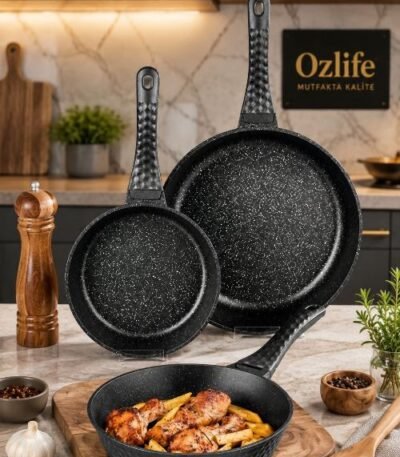 Özlife 3-lü qranit tava dəsti – 20/24/28 sm, romb naxışlı