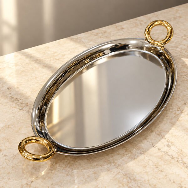 Özlife 18/10 oval servis sinisi – qızılı qulplu, hamar