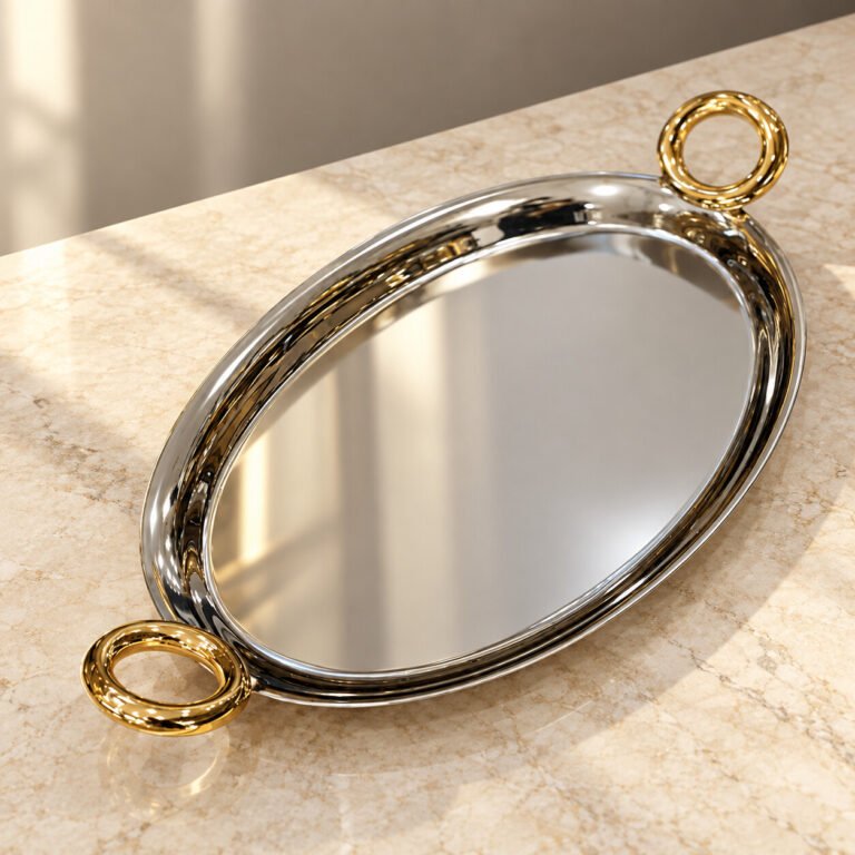 Özlife 18/10 oval servis sinisi – qızılı qulplu, hamar