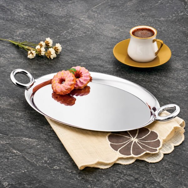 Özlife 18/10 oval servis sinisi – gümüşü qulplu