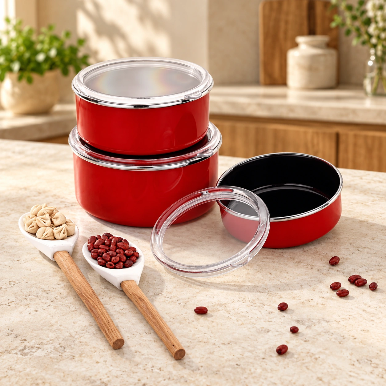 emsa-2355-metbex Bonera 3-lü saxlama qabı – 14/16/18 sm, qırmızı - Image 1