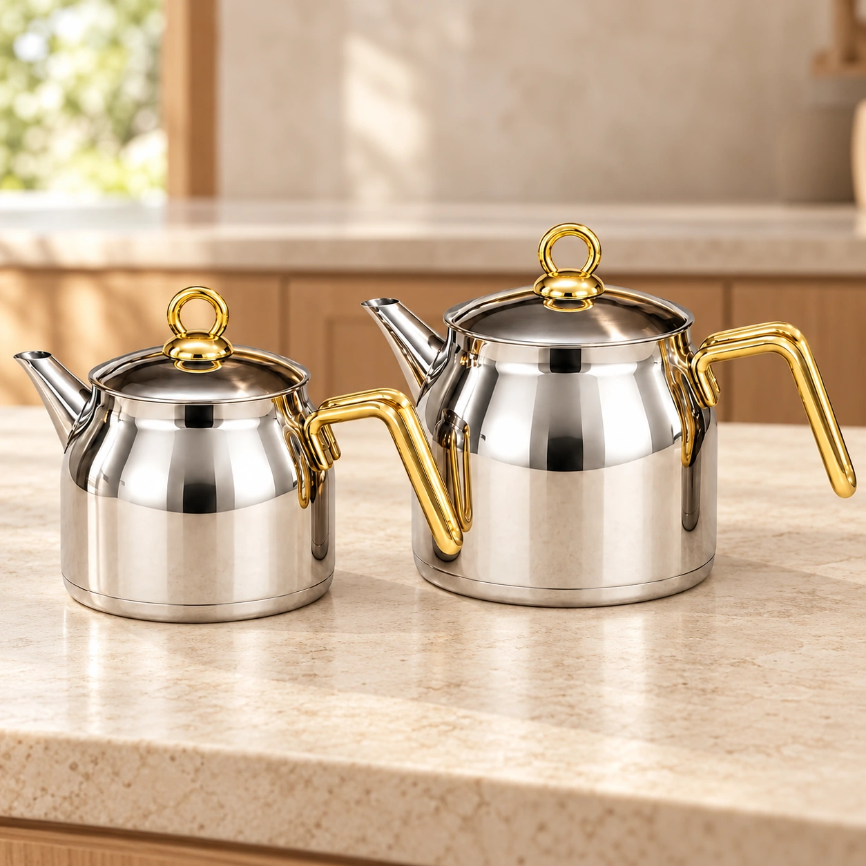 emsa-2385-metbex Özlife 18/10 çaydan dəsti – qızılı qulp, geniş gövdə - Image 1
