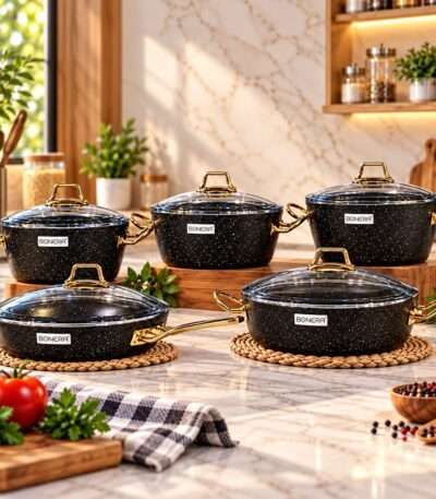 Bonera 10 parça qranit qazan və tava dəsti – qara