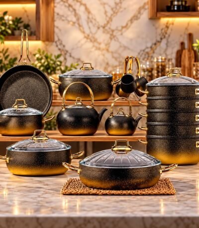 23 parça qranit mətbəx dəsti – mantı qazanı və çaydanlarla