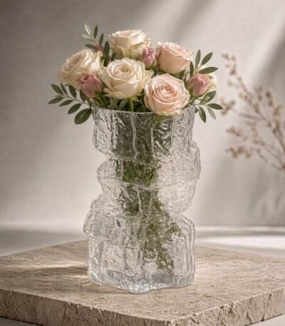 Buz dağı formalı şüşə vaza – 14 × 26 sm