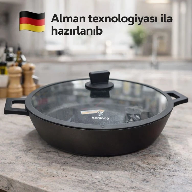 Berllong Greblon iki qulplu tava, şüşə qapaqlı