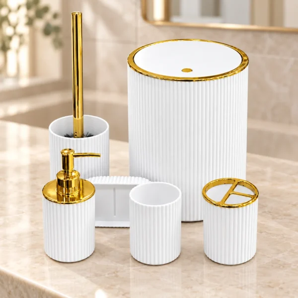 Hamam aksesuar dəsti – 6 hissə, ağ və qızılı
