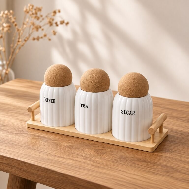 Bambu stendli 3-lü saxlama qabı dəsti – top qapaqlı