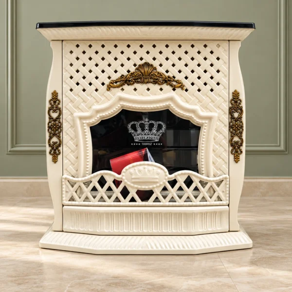 Tabriz qaz kamini – krem-qızılı – interyer fonunda məhsul vizualizasiyası