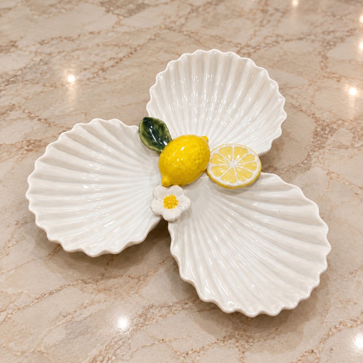 Limon dekorlu 3 bölməli servis qabı – 20 sm