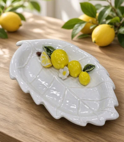 Limon dekorlu yarpaq formalı servis qabı – 21 × 34 sm
