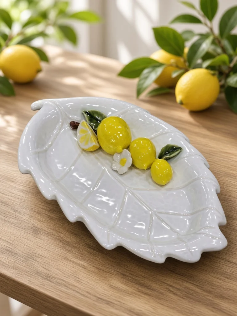 Limon dekorlu yarpaq formalı servis qabı – 21 × 34 sm