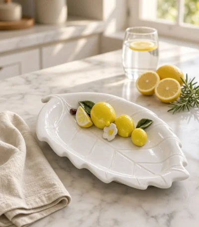 Limon dekorlu yarpaq formalı servis qabı – 21 × 34 sm
