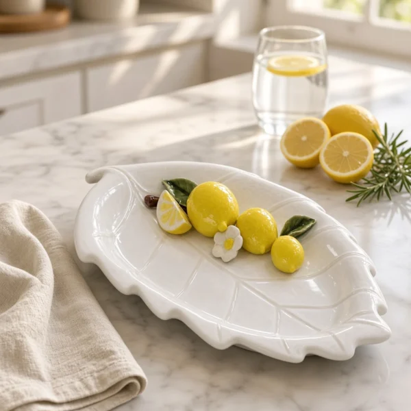 Limon dekorlu yarpaq formalı servis qabı – 21 × 34 sm