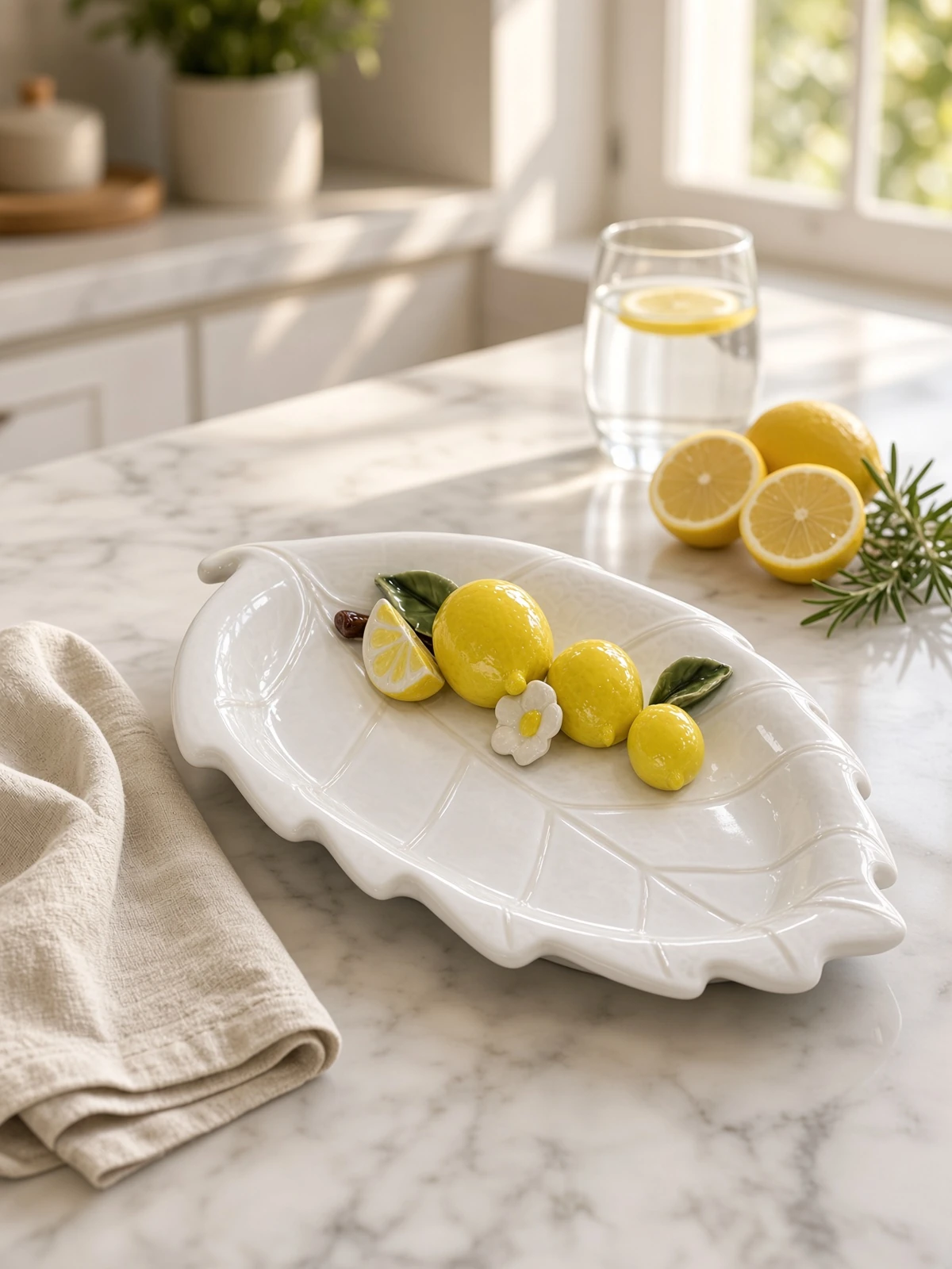 Limon dekorlu yarpaq formalı servis qabı – 21 × 34 sm