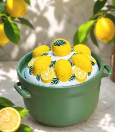 Limon dekorlu keramika qapaqlı servis qabı – 2 l
