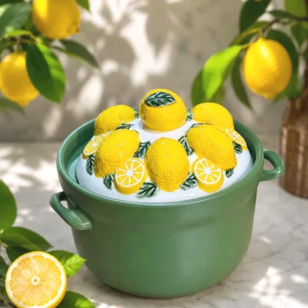Limon dekorlu keramika qapaqlı servis qabı – 2 l