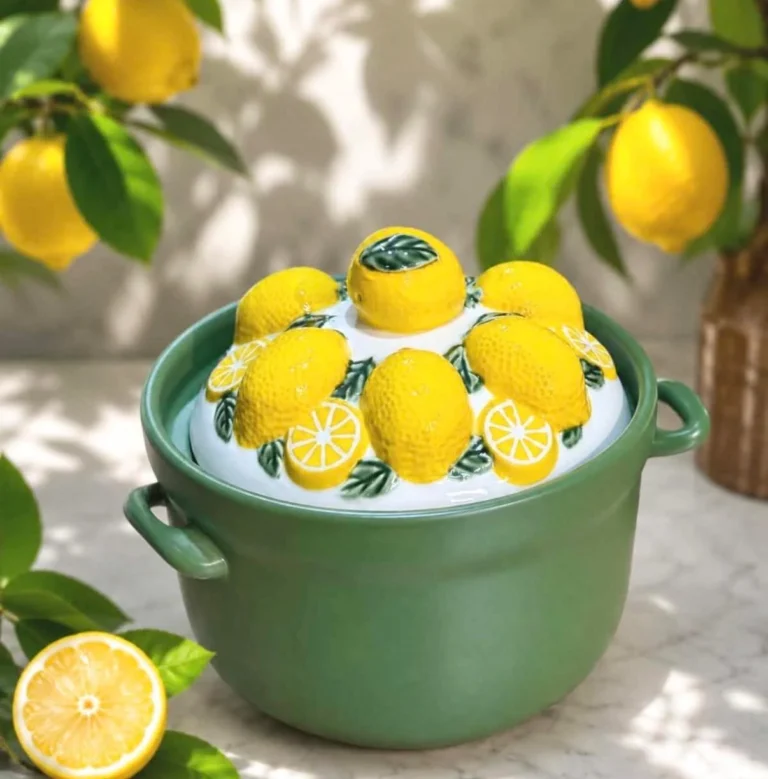 Limon dekorlu keramika qapaqlı servis qabı – 2 l