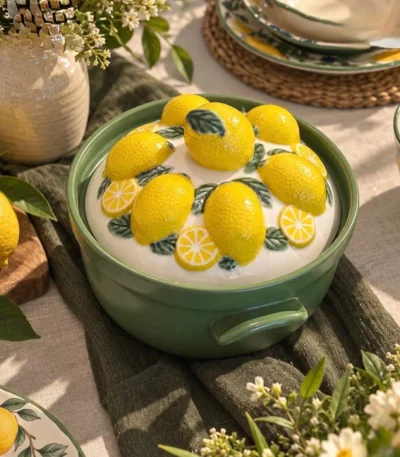 Limon dekorlu keramika qapaqlı servis qabı – 2 l