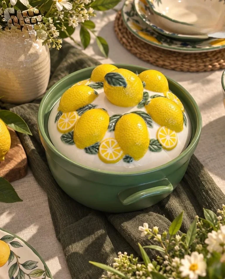 Limon dekorlu keramika qapaqlı servis qabı – 2 l