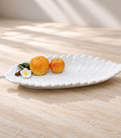 Portağal dekorlu yarpaq formalı servis qabı – 13 × 34 sm