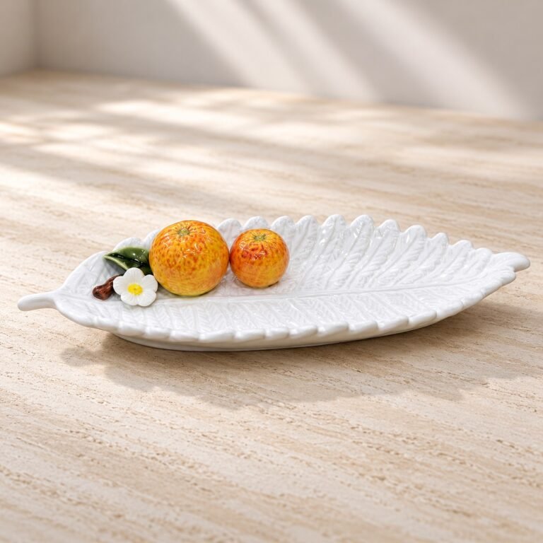 Portağal dekorlu yarpaq formalı servis qabı – 13 × 34 sm