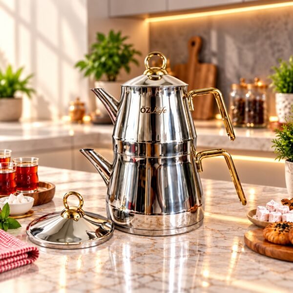 Özlife 18/10 çaydan dəsti – 2,2 l + 1 l, qızılı qulplu