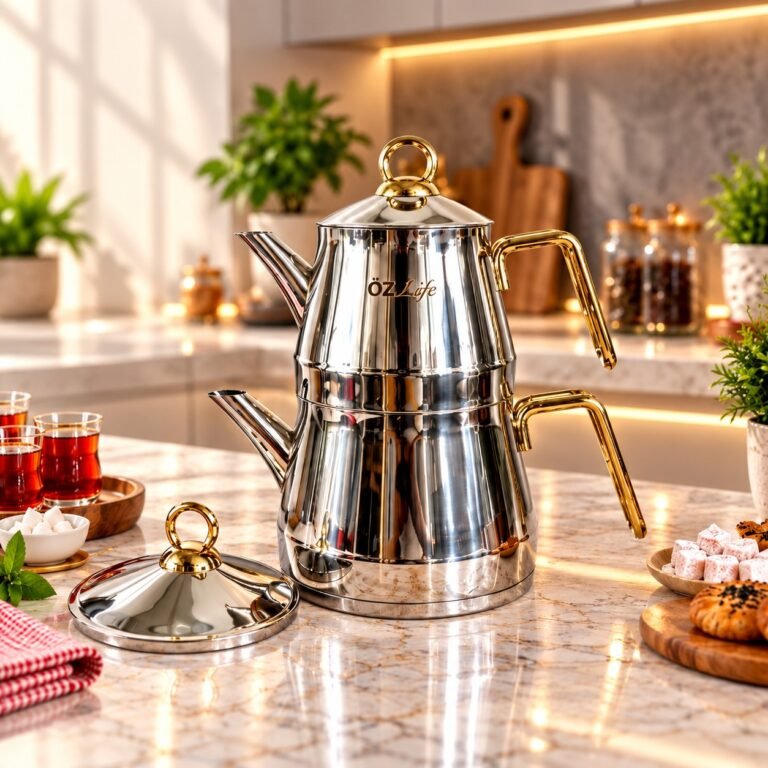 Özlife 18/10 çaydan dəsti – 2,2 l + 1 l, qızılı qulplu