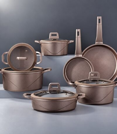 Vivaldi Bio qranit qazan və tava dəsti – qəhvəyi